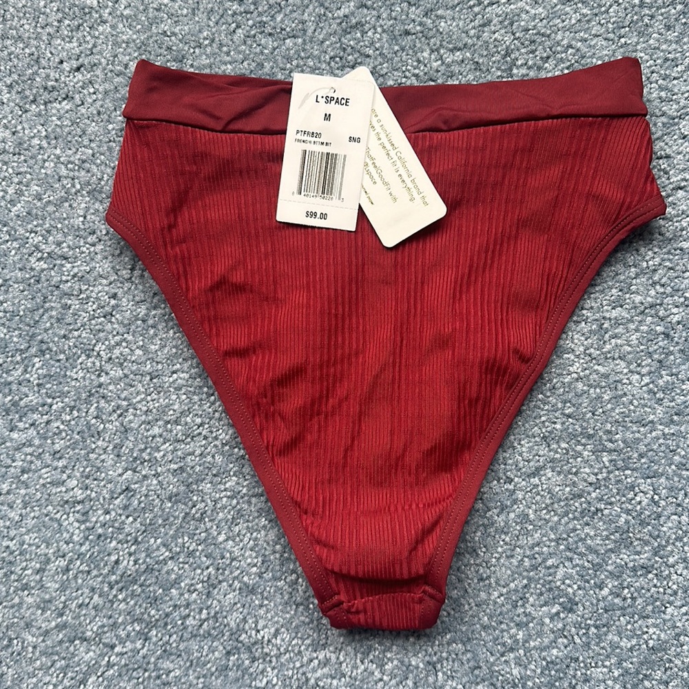 NWT L*Space Ribbed Frenchi Bikini Bottom in Sangria / Red (Size: M) - Picture 7 of 7